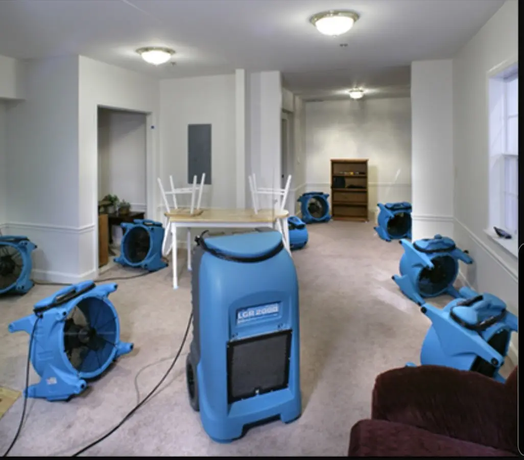 Air movers and dehumidifier setup for Water Damage Restoration in Cortlandt